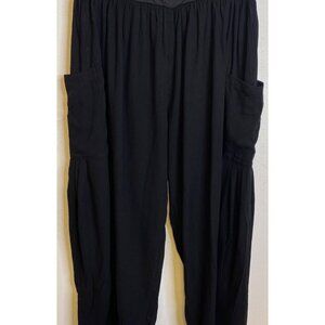 TARSE Women Wide Leg Pants BLACK Loose Linen Blend Sweatpants Comfy Lounge LARGE